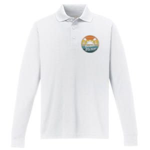 Beach Please Funny Tropical Retro Performance Long Sleeve Polo