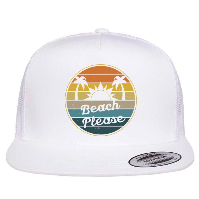 Beach Please Funny Tropical Retro Flat Bill Trucker Hat