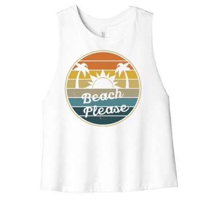 Beach Please Funny Tropical Retro Women's Racerback Cropped Tank