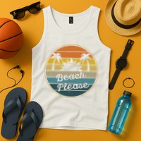 Beach Please Funny Tropical Retro Tank Top