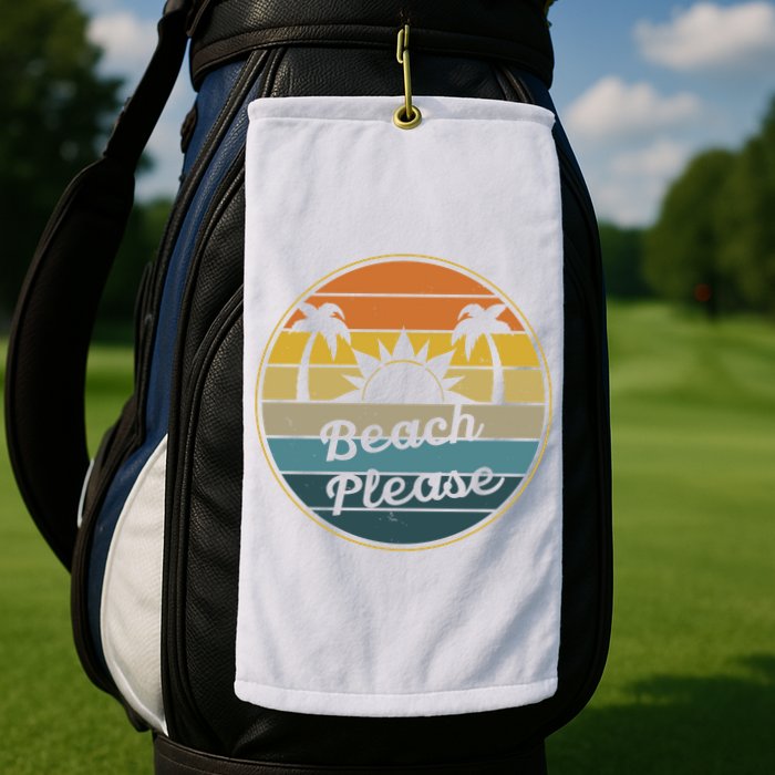 Beach Please Funny Tropical Retro Golf Towel