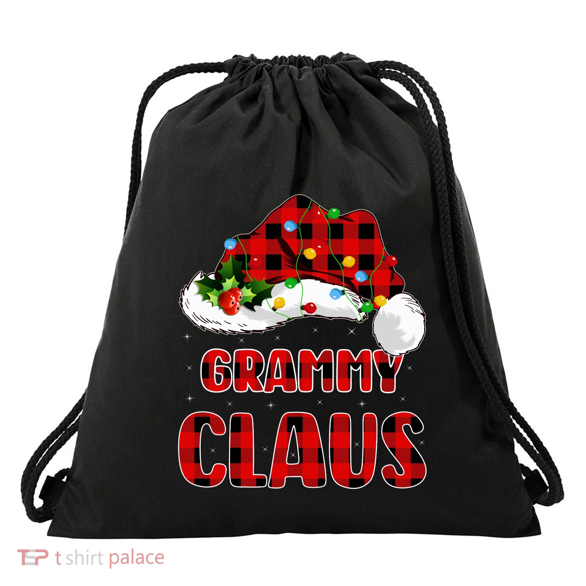 Buffalo Plaid Family Matching Santa Grammy Claus Christmas Long Sleeve Drawstring Bag