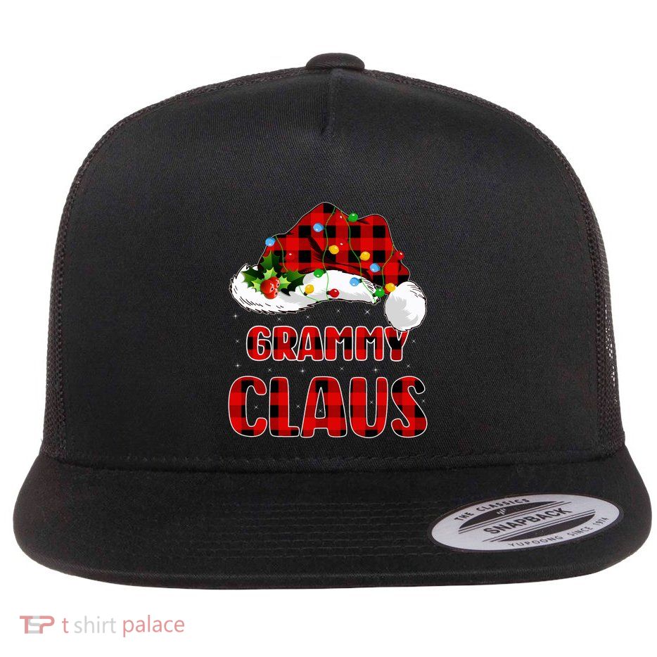 Buffalo Plaid Family Matching Santa Grammy Claus Christmas Long Sleeve Flat Bill Trucker Hat