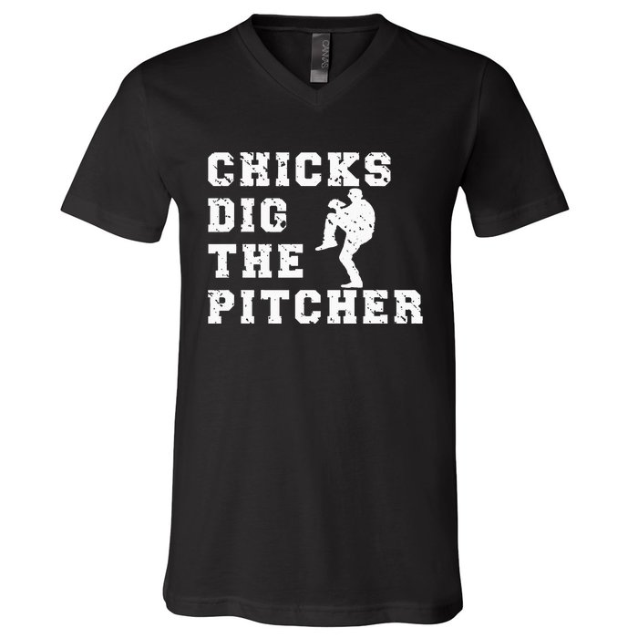 Baseball Pitcher Funny V-Neck T-Shirt