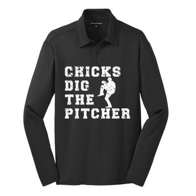 Baseball Pitcher Funny Silk Touch Performance Long Sleeve Polo