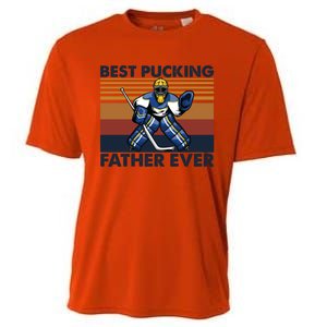 Best Pucking Father Ever Funny Hockey Dad Saying Gift Cooling Performance Crew T-Shirt