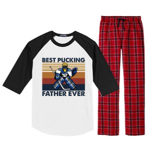 Best Pucking Father Ever Funny Hockey Dad Saying Gift Raglan Sleeve Pajama Set