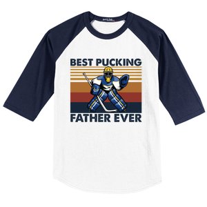 Best Pucking Father Ever Funny Hockey Dad Saying Gift Baseball Sleeve Shirt