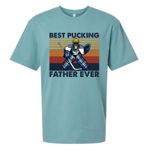 Best Pucking Father Ever Funny Hockey Dad Saying Gift Sueded Cloud Jersey T-Shirt