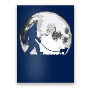 Bigfoot Pug Funny Night Time Dog Walking Graphic Poster