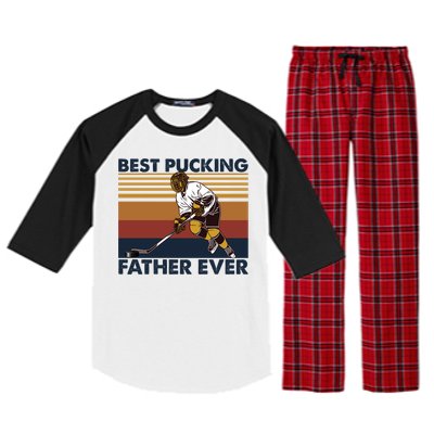 Best Pucking Father Ever Funny Hockey Dad Saying Funny Gift Raglan Sleeve Pajama Set