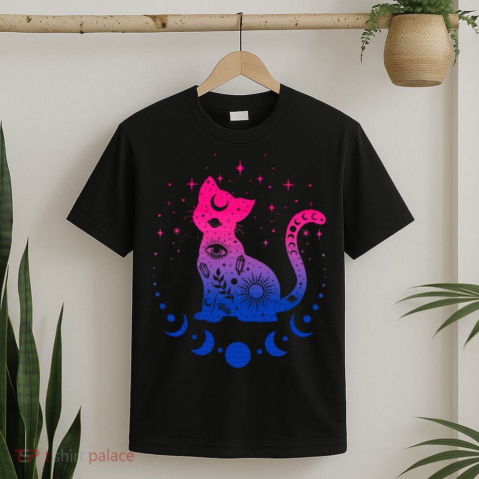 Bisexual pride flag colors astronomy cat T-Shirt