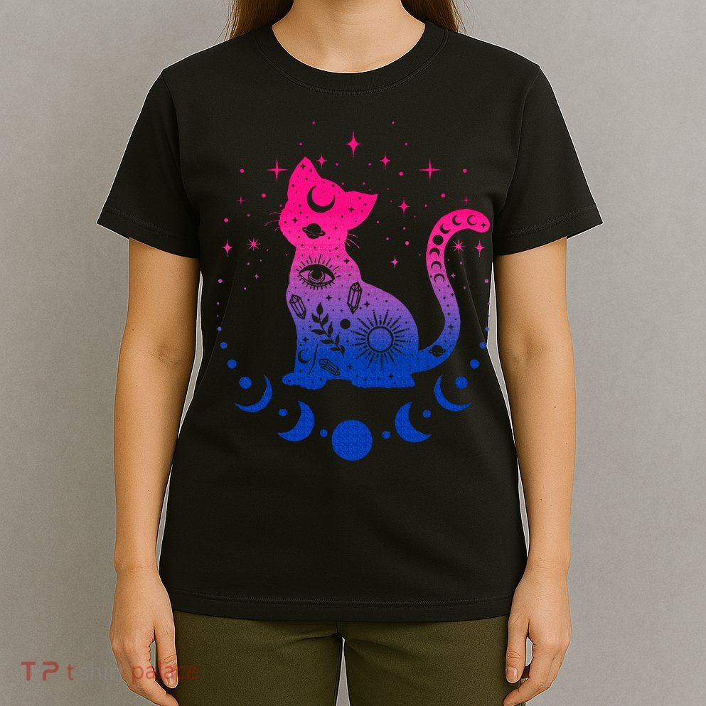 Bisexual pride flag colors astronomy cat T-Shirt