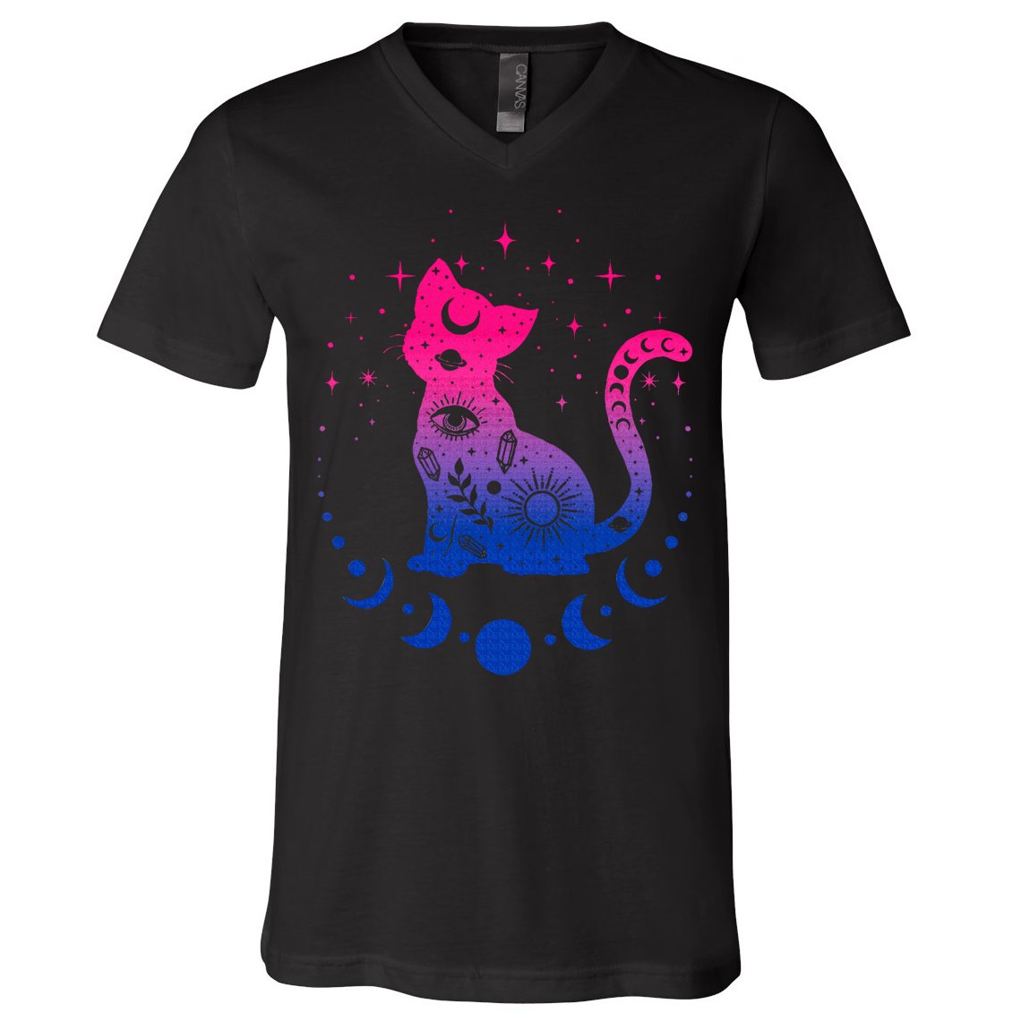 Bisexual pride flag colors astronomy cat V-Neck T-Shirt