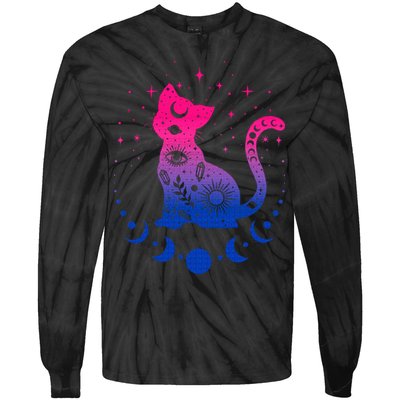 Bisexual pride flag colors astronomy cat Tie-Dye Long Sleeve Shirt