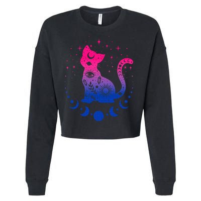 Bisexual pride flag colors astronomy cat Cropped Pullover Crew
