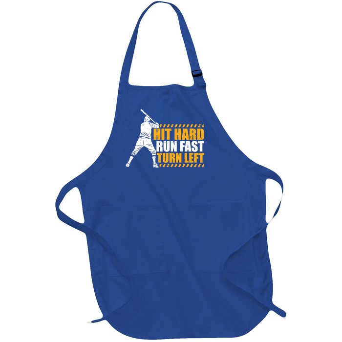 Baseball Player Funny Hit Hard Run Fast Turn Left Baseballer Gift Full-Length Apron With Pockets