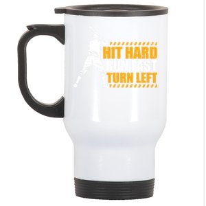 Baseball Player Funny Hit Hard Run Fast Turn Left Baseballer Gift Stainless Steel Travel Mug