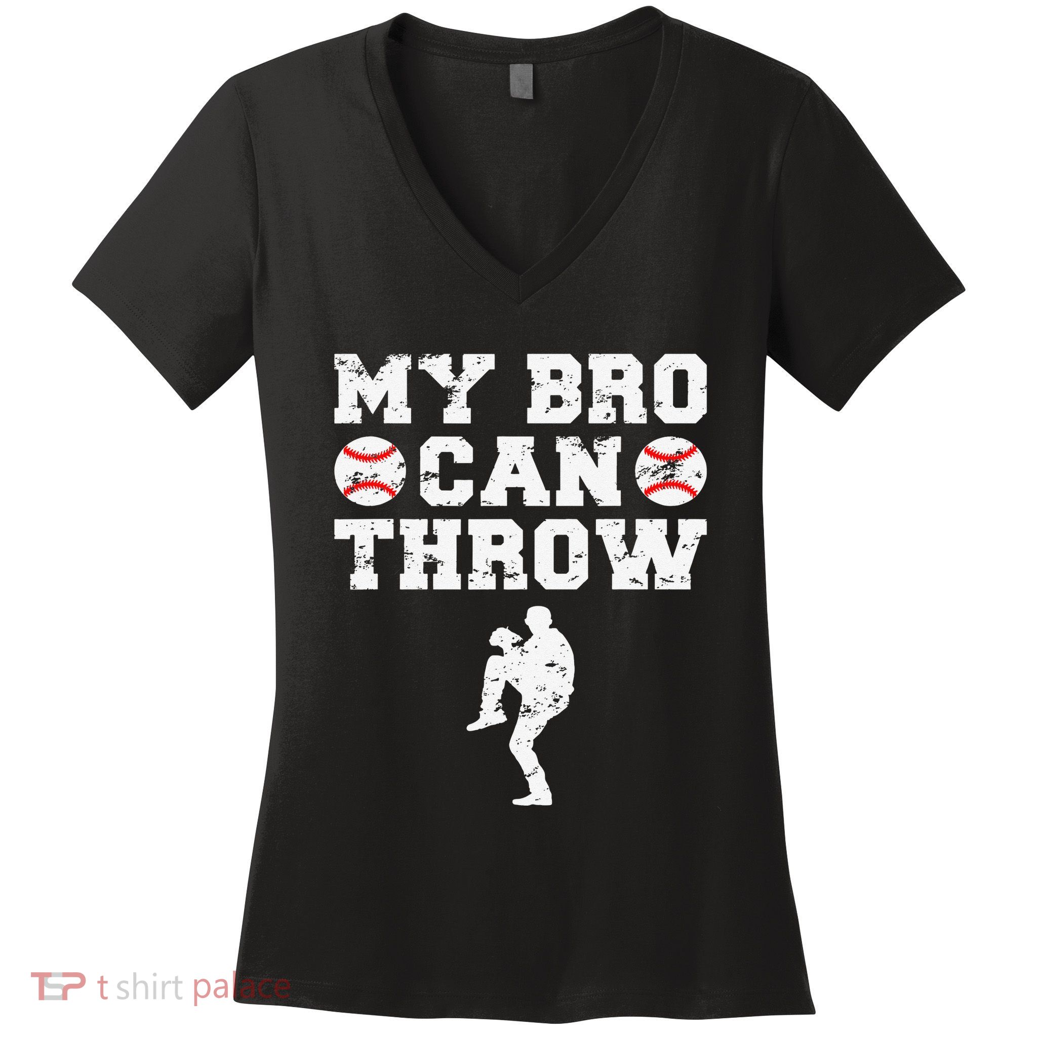 Baseball Pitcher Funny Sister Brother Women's V-Neck T-Shirt
