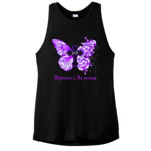 Butterfly Purple Faith Support Fight Alzheimers Awareness Ladies PosiCharge Tri-Blend Wicking Tank