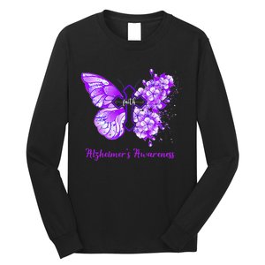 Butterfly Purple Faith Support Fight Alzheimers Awareness Long Sleeve Shirt