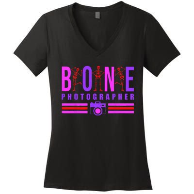 Bone Photographer Funny Skeleton XRay Tech Radiology Gift Women's V-Neck T-Shirt