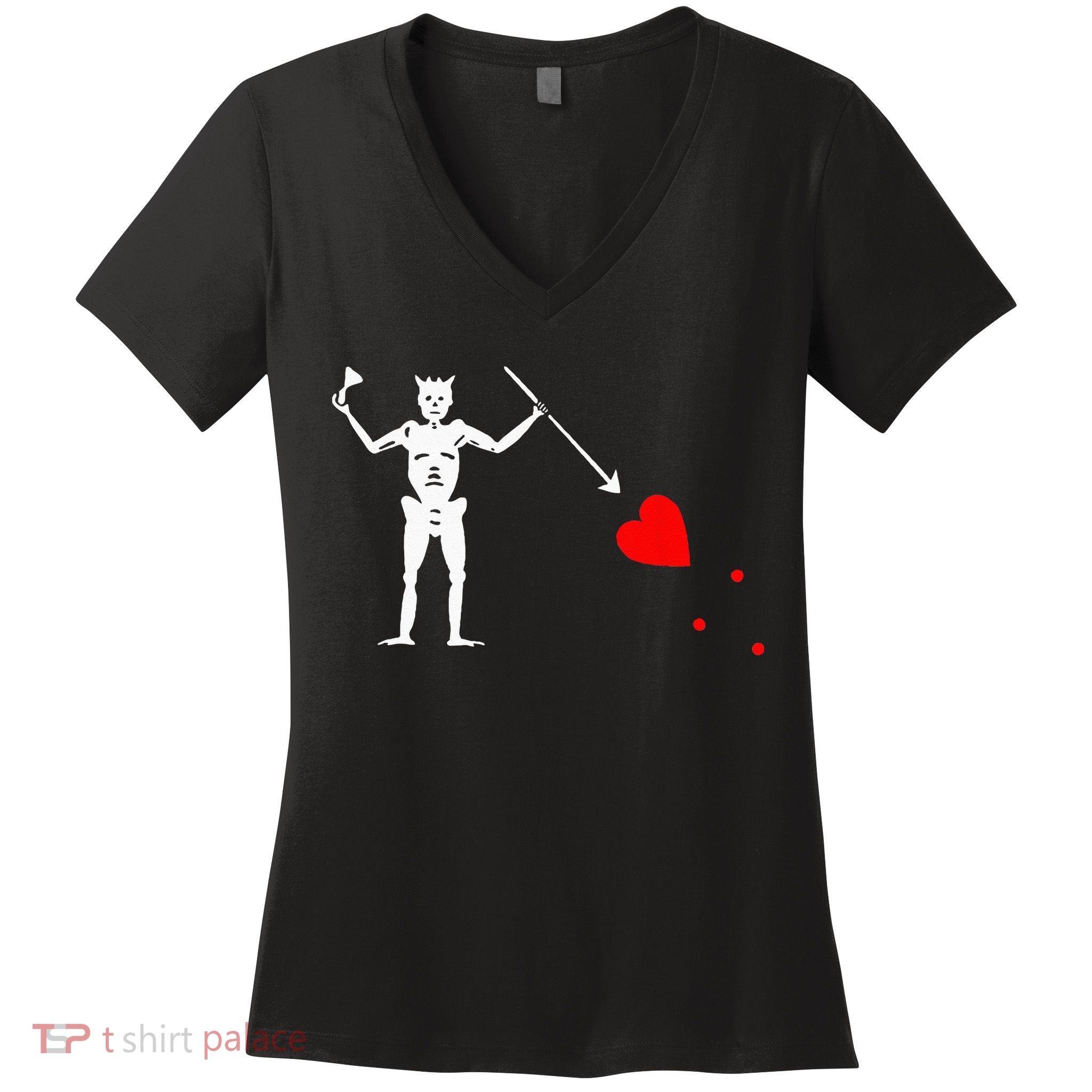 Blackbeard Pirate Flag Jolly Roger Skeleton Halloween Women's V-Neck T-Shirt