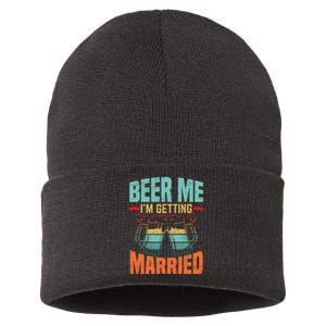 Bachelor Party Fiance Engagement For Groom Retro Beer Sustainable Knit Beanie