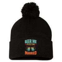 Bachelor Party Fiance Engagement For Groom Retro Beer Pom Pom 12in Knit Beanie