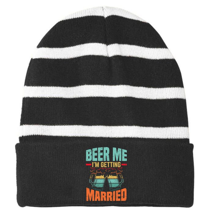 Bachelor Party Fiance Engagement For Groom Retro Beer Striped Beanie with Solid Band