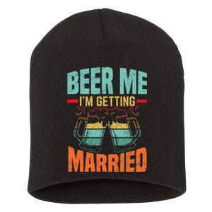 Bachelor Party Fiance Engagement For Groom Retro Beer Short Acrylic Beanie