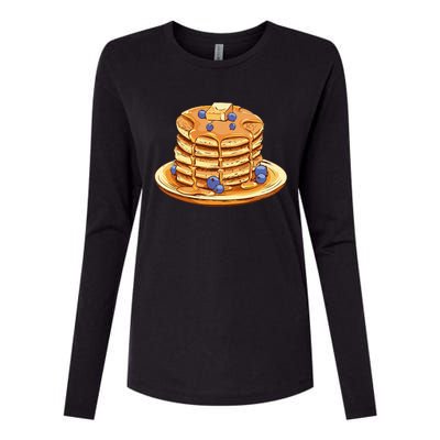 Blueberry Pancake Food Breakfast Sweets Womens Cotton Relaxed Long Sleeve T-Shirt