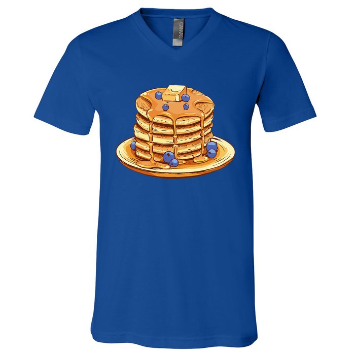 Blueberry Pancake Food Breakfast Sweets V-Neck T-Shirt