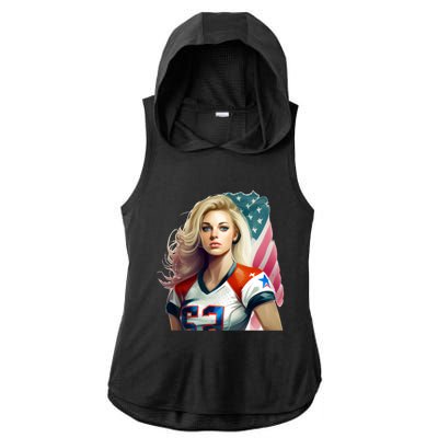 Beautiful Patriotic Football With America Flag Cute Gift Ladies PosiCharge Tri-Blend Wicking Draft Hoodie Tank