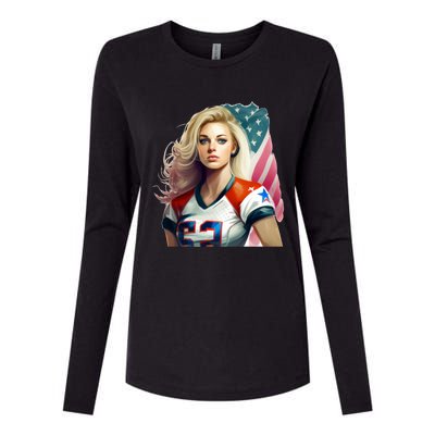 Beautiful Patriotic Football With America Flag Cute Gift Womens Cotton Relaxed Long Sleeve T-Shirt