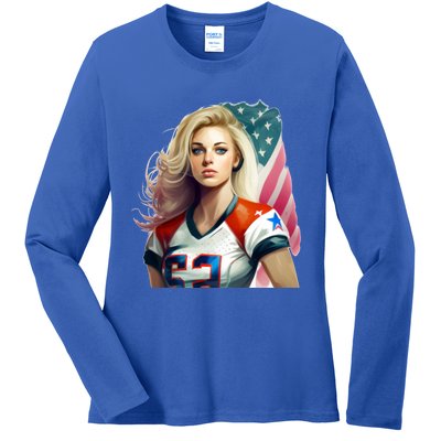 Beautiful Patriotic Football With America Flag Cute Gift Ladies Long Sleeve Shirt