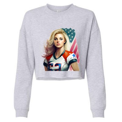 Beautiful Patriotic Football With America Flag Cute Gift Cropped Pullover Crew