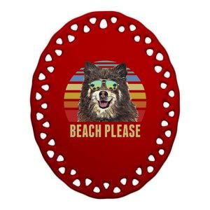 Beach Please Finnish Spitz Dog Funny Summer Gift Ceramic Oval Ornament