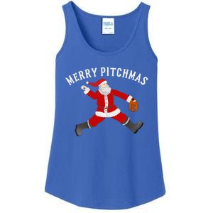 Baseball Pitcher Fastball Pitchmas Christmas Baseball Santa Gift Ladies Essential Tank