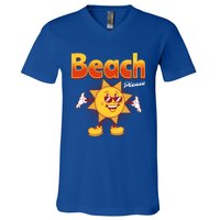 Beach Please Funny Summer Sunshine Pun Joke Gift V-Neck T-Shirt