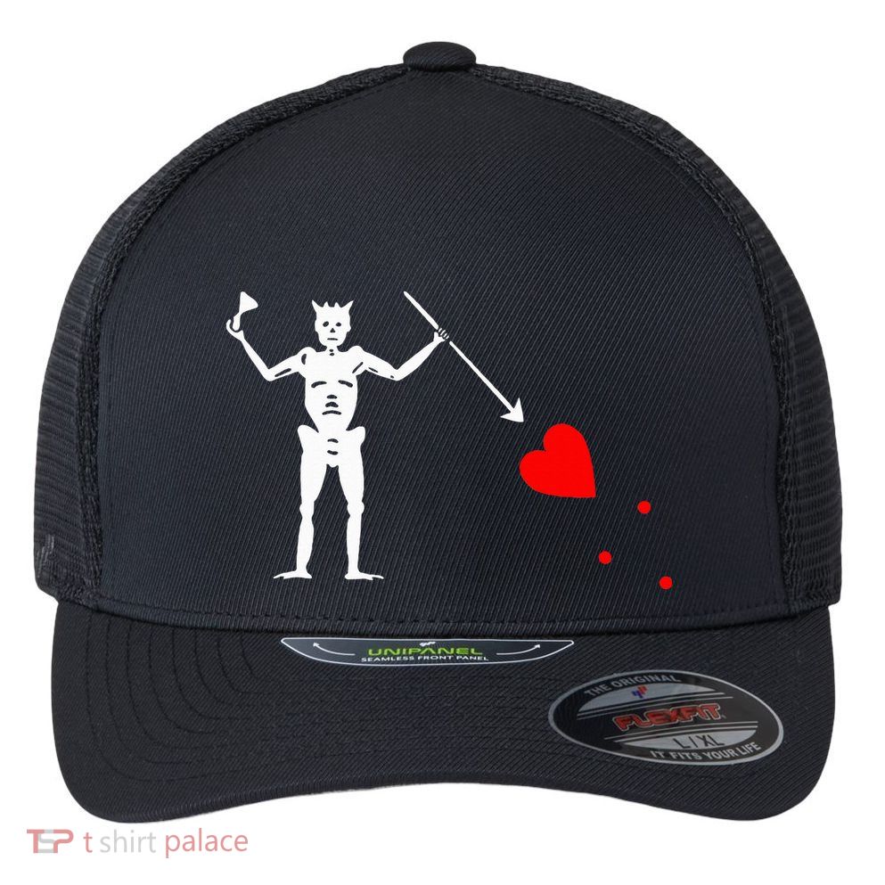 Blackbeard Pirate Flag Jolly Roger Skeleton Halloween Flexfit Unipanel Trucker Cap
