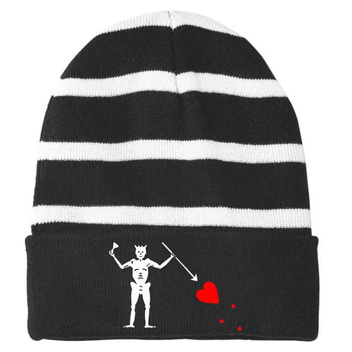 Blackbeard Pirate Flag Jolly Roger Skeleton Halloween Striped Beanie with Solid Band