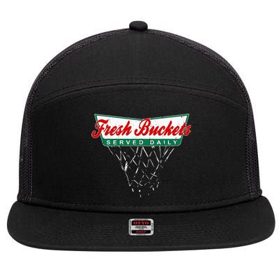 Basketball Player Fresh Buckets Served Daily Bball 7 Panel Mesh Trucker Snapback Hat