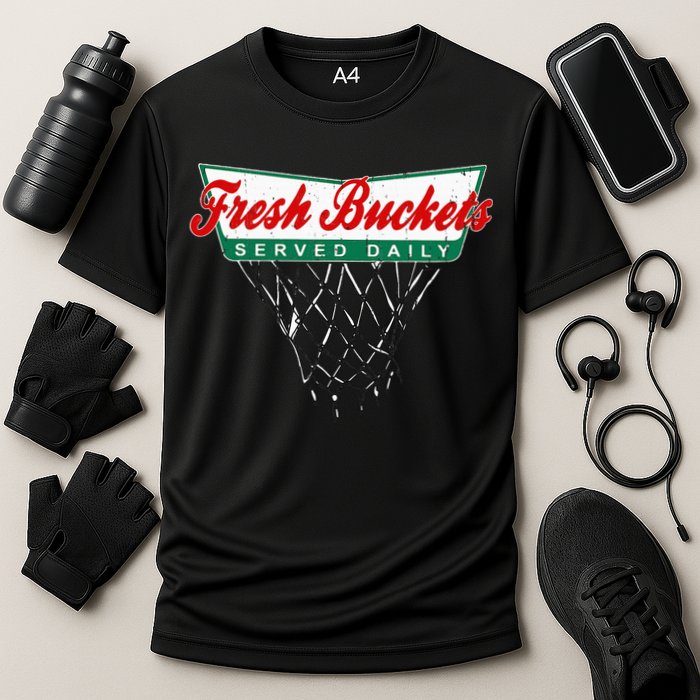 Basketball Player Fresh Buckets Served Daily Bball Cooling Performance Crew T-Shirt