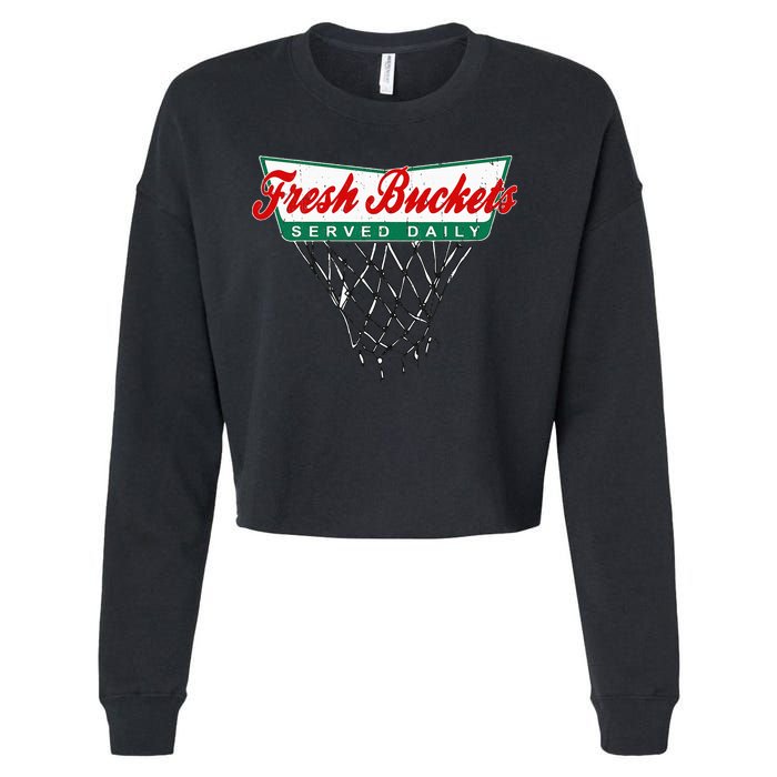 Basketball Player Fresh Buckets Served Daily Bball Cropped Pullover Crew