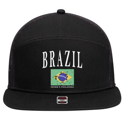 Brazil Painted Flag 7 Panel Mesh Trucker Snapback Hat