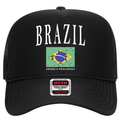 Brazil Painted Flag High Crown Mesh Back Trucker Hat