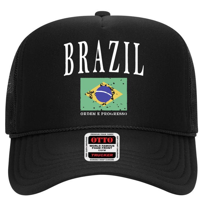 Brazil Painted Flag High Crown Mesh Back Trucker Hat