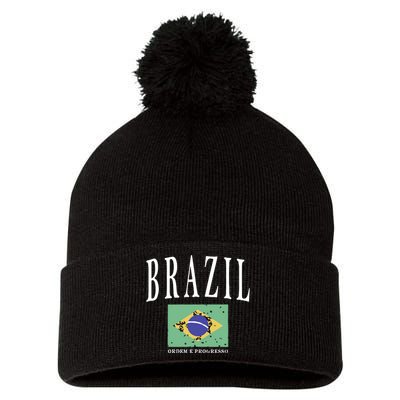 Brazil Painted Flag Pom Pom 12in Knit Beanie