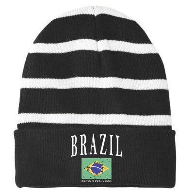 Brazil Painted Flag Striped Beanie with Solid Band